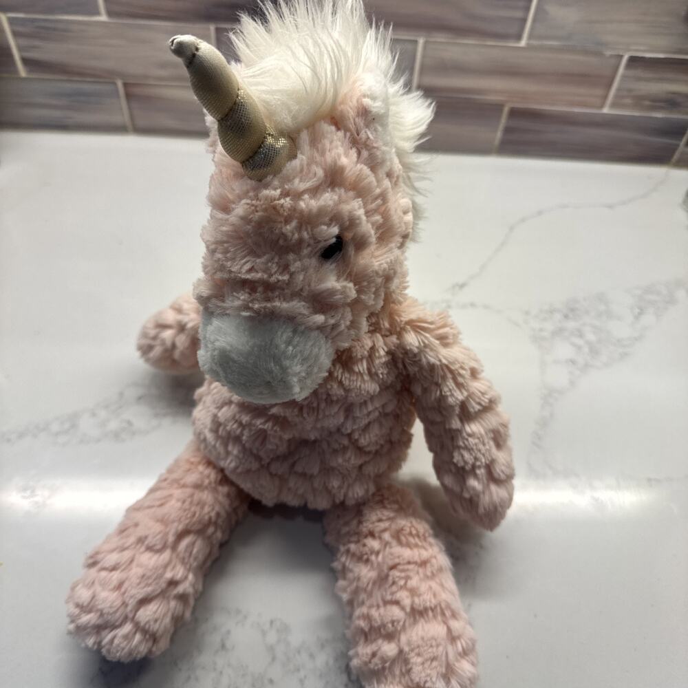 Pink White Unicorn Plush Gold Horn Stuffed Animal Floppy Toy